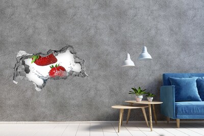 Hole in the wall decal Juicy strawberries in water