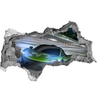 Hole wall sticker Sports car in action