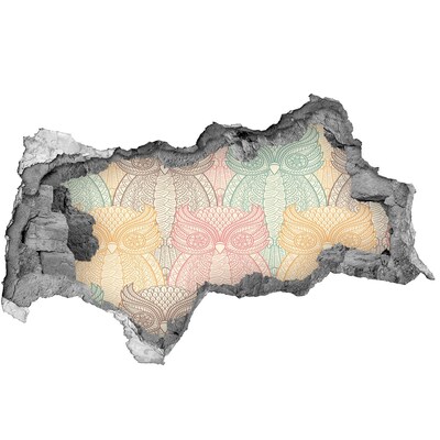Hole wall sticker Winged owls against a stone background