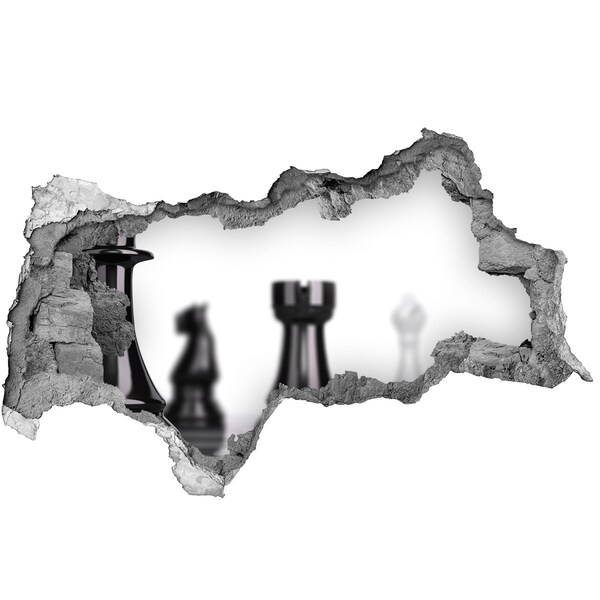 Hole wall sticker Playing chess through a hole in the wall