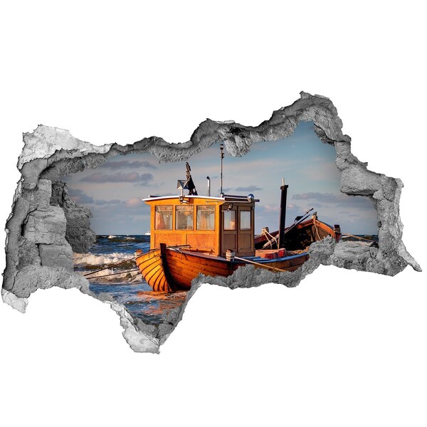 Hole in the wall sticker A bay with a fishing boat