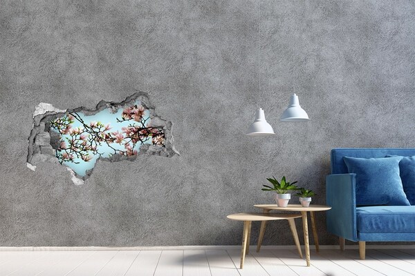 Hole in the wall decal Spring magnolias in a blue sky