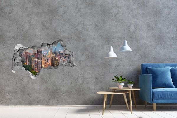Hole wall sticker View of Hong Kong at night