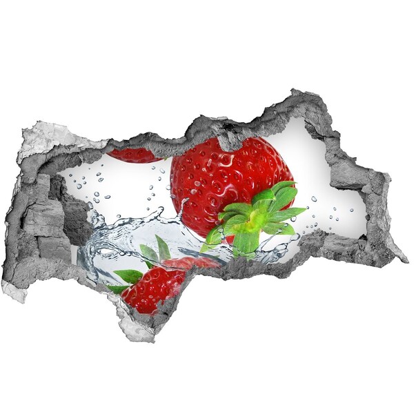 Hole wall sticker Juicy strawberries in a water explosion