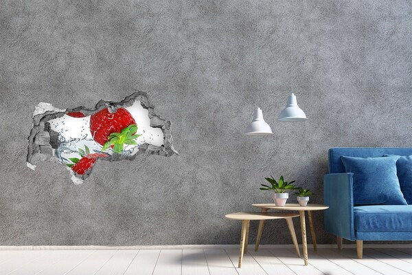 Hole wall sticker Juicy strawberries in a water explosion