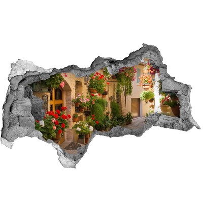 Hole wall sticker A charming street with flowers
