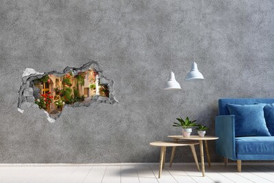 Hole wall sticker A charming street with flowers