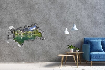 Hole wall sticker Mountain lake in the valley