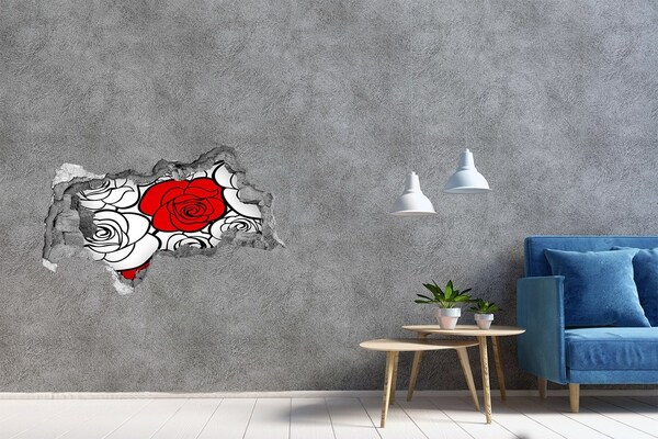 Hole in the wall sticker Red roses in a hole in the wall
