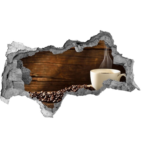 Hole in the wall decal Coffee and beans on a wooden background
