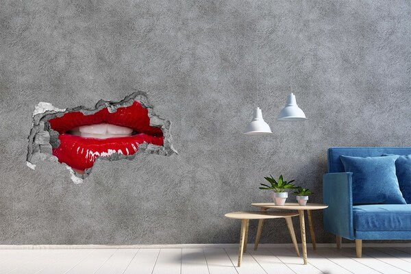Hole in the wall decal Red lips in a hole in the wall