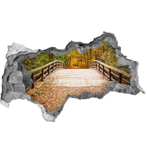 Hole wall sticker A bridge in the autumn forest