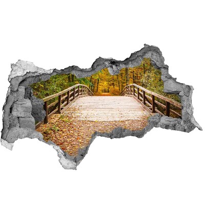 Hole wall sticker A bridge in the autumn forest