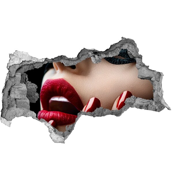Hole in the wall sticker Sensual woman with red lips