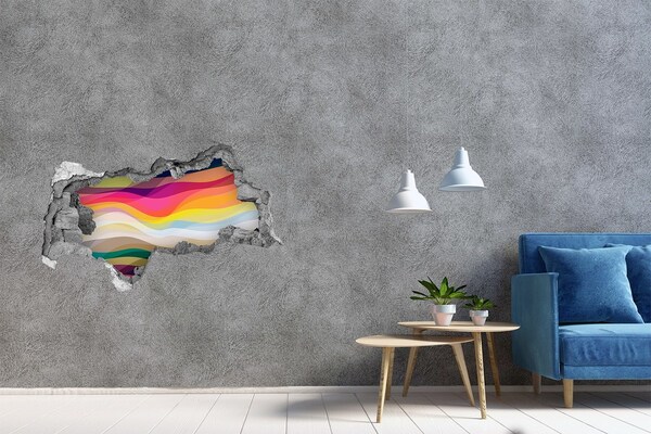 Hole in the wall decal Colorful waves on a concrete background