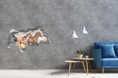 Hole wall sticker Galloping horses in the wild