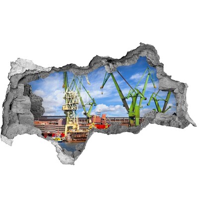 Hole in the wall sticker Industrial port in action