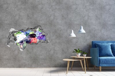 Hole wall sticker A bird in a colorful composition