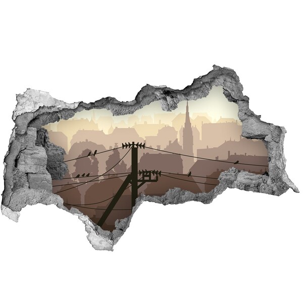 Hole in the wall decal View of the city through a hole in the wall