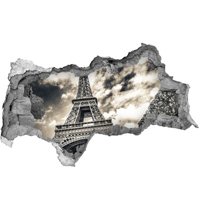 Hole wall sticker The Eiffel Tower in the clouds