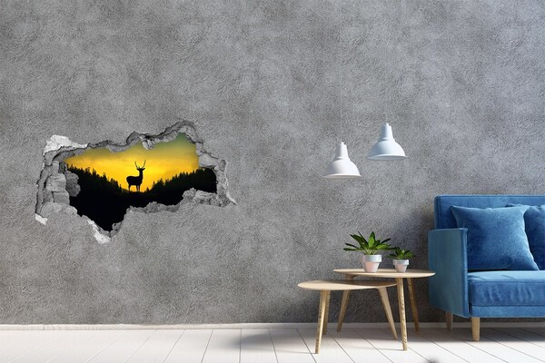 Hole in the wall decal Deer against the setting sun