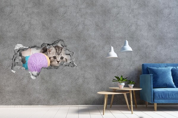 Hole wall sticker The kitten behind the wall