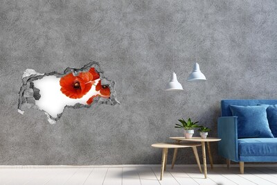 Hole in the wall sticker Poppy flowers in a hole in the wall
