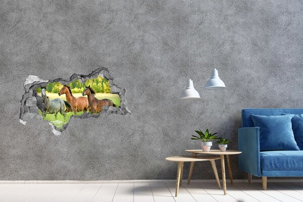 Hole in the wall sticker Running horses in nature