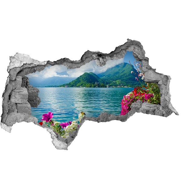 Hole in the wall sticker Mountain landscape by the lake