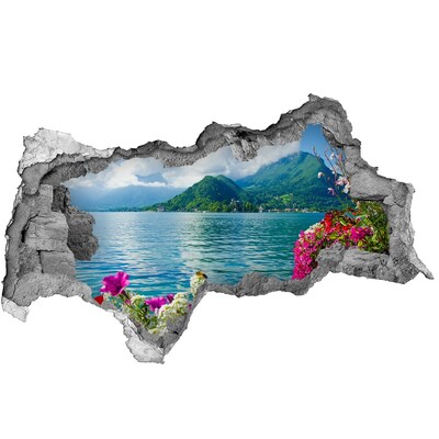 Hole in the wall sticker Mountain landscape by the lake