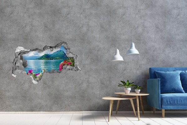 Hole in the wall sticker Mountain landscape by the lake