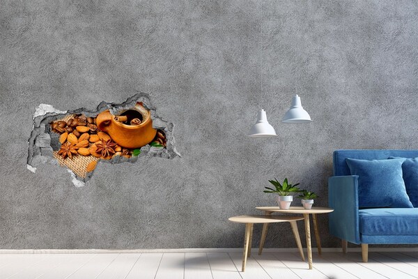 Hole wall sticker Coffee and spices in a rustic style