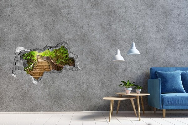 Hole wall sticker Forest path in the mountains