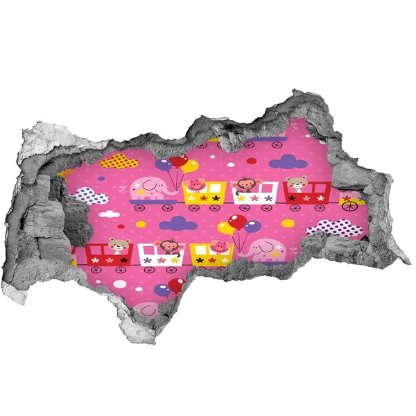 Hole in the wall sticker Colorful train with balloons