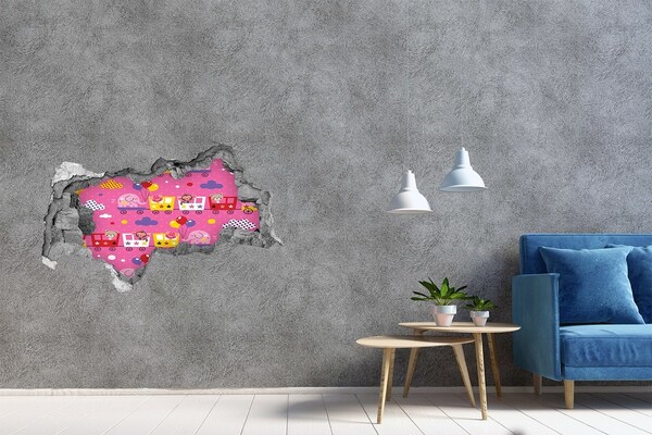 Hole in the wall sticker Colorful train with balloons
