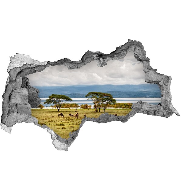 Hole in the wall sticker African landscape with wild animals