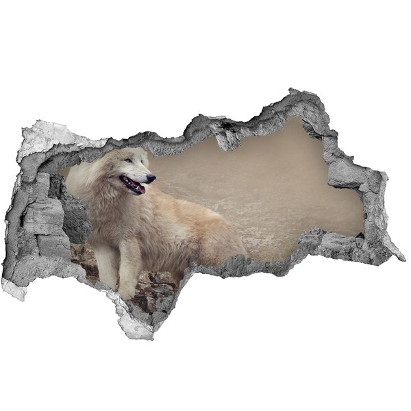 Hole wall sticker Wolf in a mountain scenery