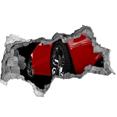 Hole wall sticker Red car through a hole in the wall