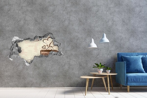 Hole in the wall decal A charming cup of steaming coffee