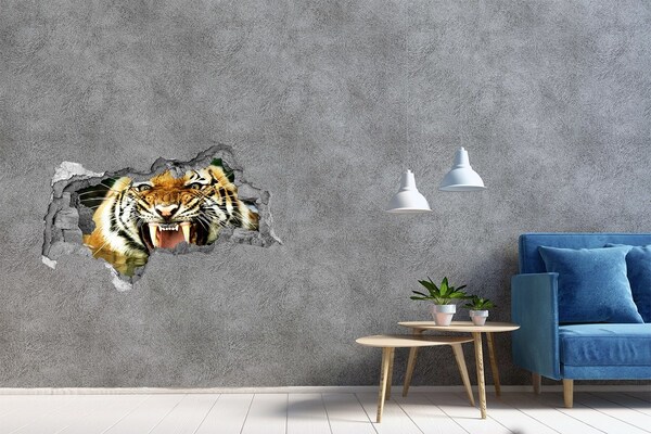 Hole in the wall sticker Tiger in action