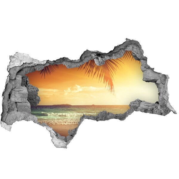 Hole in the wall sticker Tropical beach at sunset