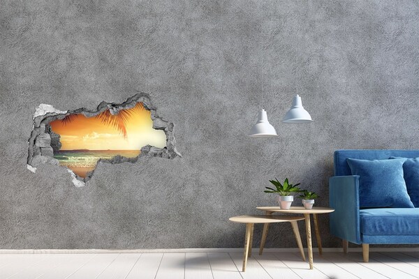 Hole in the wall sticker Tropical beach at sunset