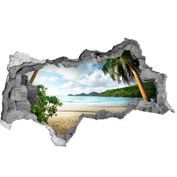 Hole wall sticker Tropical beach with palm trees