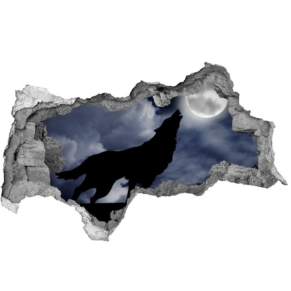 Hole in the wall sticker Wolf against the moon