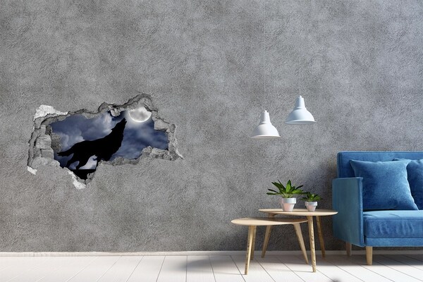 Hole in the wall sticker Wolf against the moon
