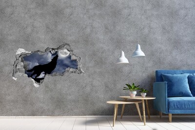 Hole in the wall sticker Wolf against the moon