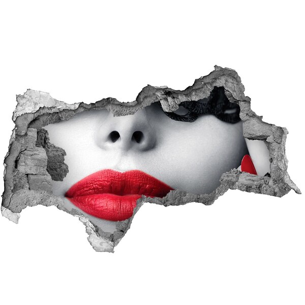 Hole in the wall decal Lips in red