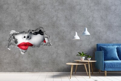 Hole in the wall decal Lips in red
