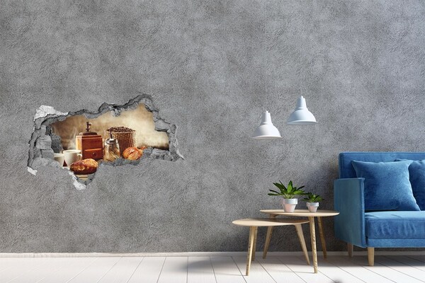 Hole in the wall decal Morning coffee and fresh bread