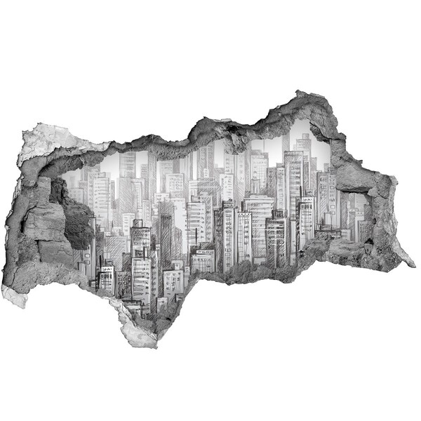 Hole wall sticker The city behind the wall